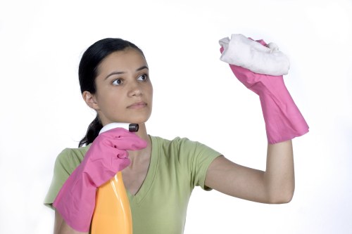 Professional carpet cleaner preparing a room for treatment